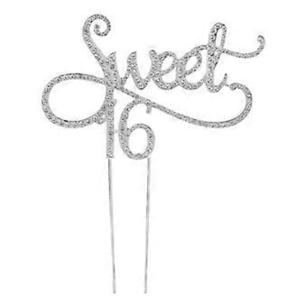 Sweet 16 Kaketopp 16-årsdag Temafester Med Rhinestone Dekor En sølv silver