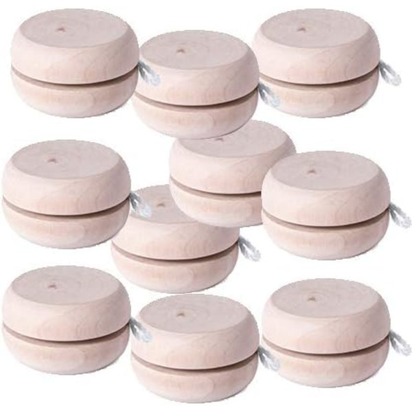 Set med 10 naturliga trä Yoyos Yo - Wooden Yo Utmärkt idé för