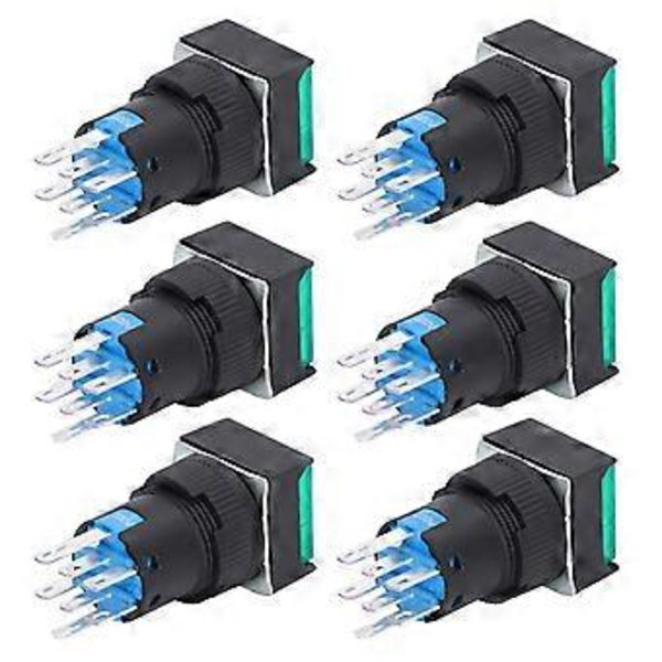 25 st fyrkantiga tryckknappsbrytare 8 stift självlåsande brytare med ljus för distributionslåda 16 mm 220 V grön ( )