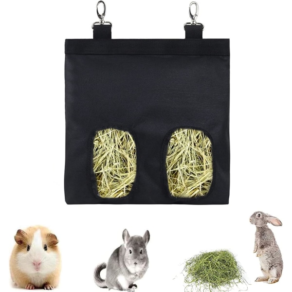 Svart，Höpåse Rabbit Hay Feeder Kaninmatningsväska Höpåsar för P