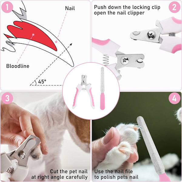 1 PC (Rosa) Professionell nagelklippare för husdjur, nagelfil för hundar och katter