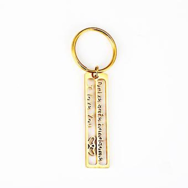 2 st Kreativa Rostfritt Stål Bilnyckelringar Hjärtformad Nyckelring Hängande Hänge Pojkvän Make Pappa Present (Guld + Silver)