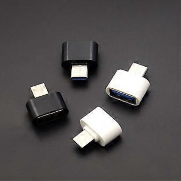 USB 2.0 A till MicroUSB Typ C OTG Adapter Möjliggör Direkt Anslutning av USB-minnen Tangentbord Möss Vit White