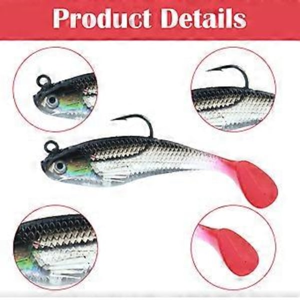 5 stk. 8cm Myke Sluker for Havfiske med Skarpe Trippelkroker