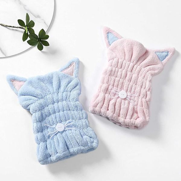2 st Kattmönster cap Barns torrhårhatt Rosa Blå