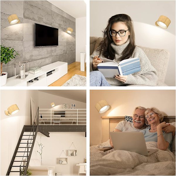 (Wood Grain), Vägglampa för inomhusbruk, Touch LED-vägglampa med USB Char