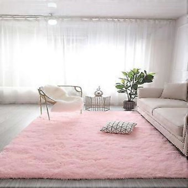 Stor plyschmatta Vardagsrumsdekoration Fluffig matta Tjocka sovrumsmattor halkfri golvmjuk loungemattor Solid matta (100X200cm(39X78.7In rosa)