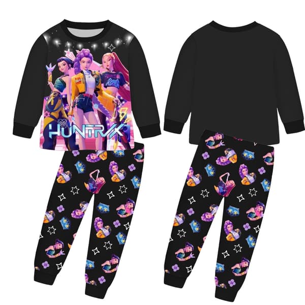 K-Pop Devil Hunter Pyjamassæt, Børne Hjemme Tegneserie Printede Pyjamas, Egnet til Sovning og Afslappet Brug Black 110cm