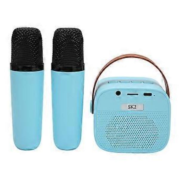 Karaoke-maskin Multifunktion Stereo Ljud Bärbar Bluetooth-högtalare med 2 Trådlösa Mikrofoner för Hemmafest KTV Blå ( )