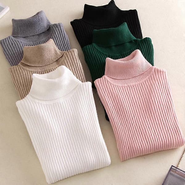 Casual strikket turtleneck sweater til kvinder, slank stretch indvendig pullover white
