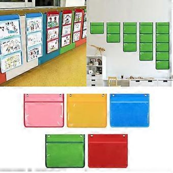 Multifunktionell Hängande Väggfilsorganisatör Fickdiagram Väggmonterad Förvaringsväska Klassrumsorganisatörer för Bilder grön green 2 Grids
