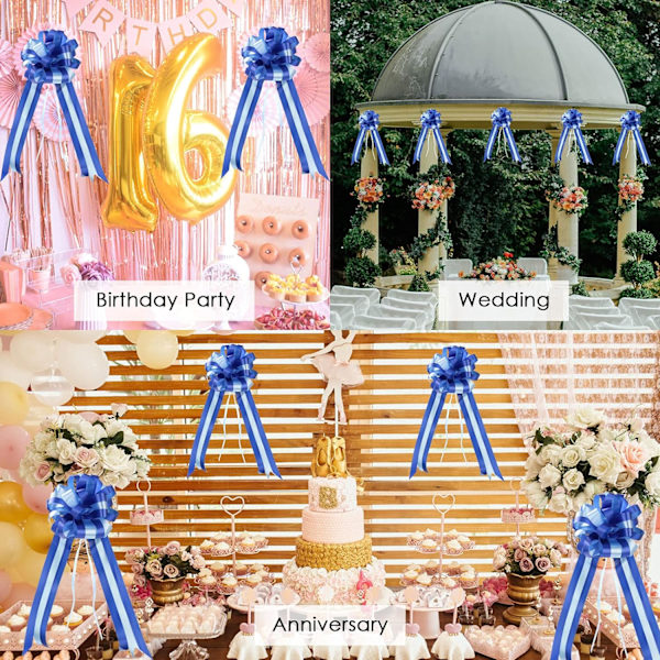10 stycken Ribbon Pull Bows, (Blå) Stora Ribbon Bows för presenter Bas