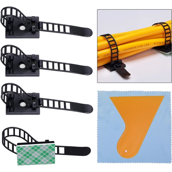 100 delar kabelklämmor, buntband självhäftande kabelklämmor Nylon Adj
