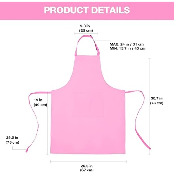 4-pack kockförkläde med 2 fickor, vattentätt justerbart förkläde, professionellt köksförkläde, lämpligt för kök, grillning, rosa Pink