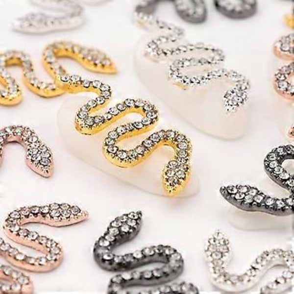 Glamorøse Negleornamenter, Vakker Nydelig Gave med 3D Utsøkte Neglesteiner og Skinnende Kunstige Diamanter, Rhinestones Applikasjon Slangeformet