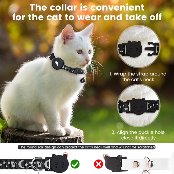 (svart) Katthalsband, reflekterande halsband för katt med säkerhetsspänne a
