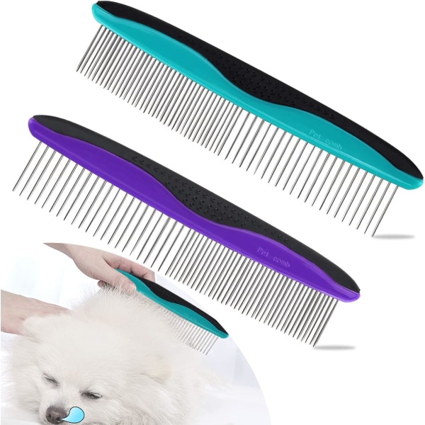 Husdjurskam Grooming Pet Comb 2 delar rostfritt stål Grooming Comb
