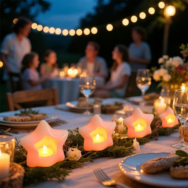 5-delat set: LED-ljus med stjärnutskärning – Festlig bordslampa