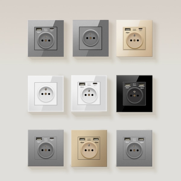 Fransk stikkontaktpanel Type-c+USB16A Type 86, antall stikkontakter: 2 h