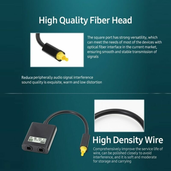 1 till 2 Digital Optisk Kabel Splitter Ljudadapter Fiber Optisk A