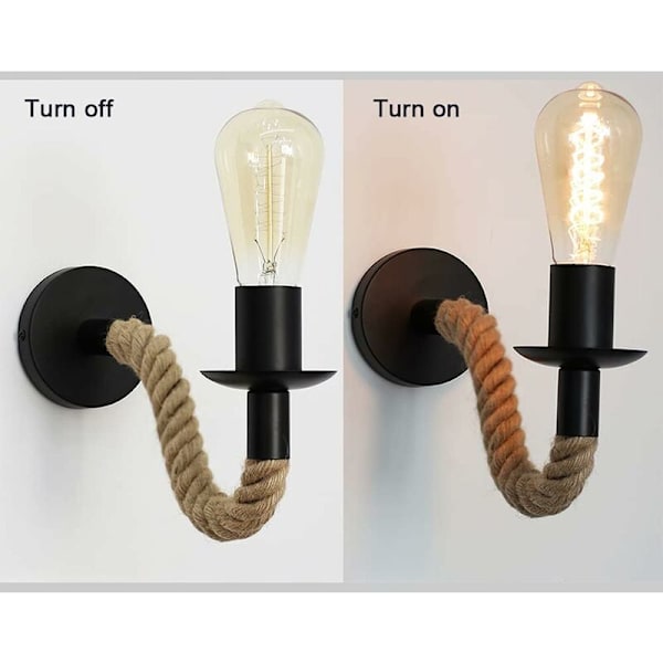 2 stk. (Uten pære) Retro Hampetau Vegglampe Industriell Vegglampe S