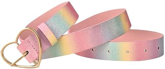 Regnbuebelte for kvinner, glitter hjerteformet justerbar spenne