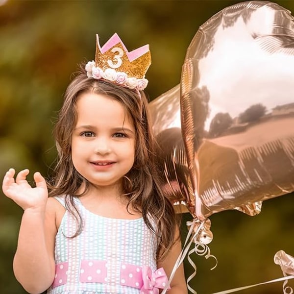 Birthday Crown Kid Paljetter Party Hattar med Numbers Hat för Birthd