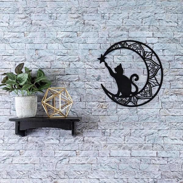 13-tums (Cat Scratched Stars) Metal Cat Wall Decor, Black Cat Wal