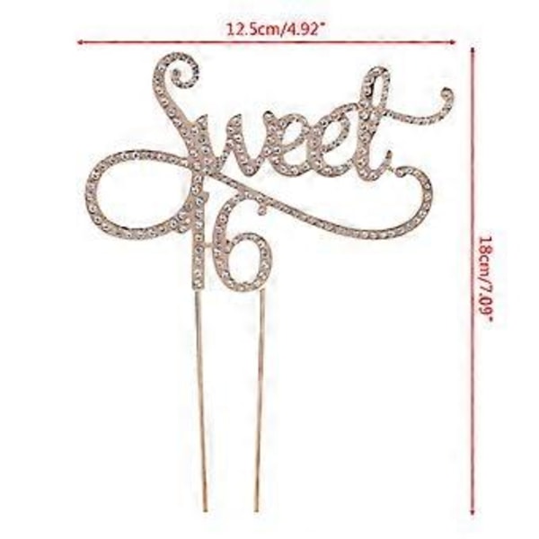 Sweet 16 Kaketopp 16-årsdag Temafester Med Rhinestone Dekor En Gullfarget Gold