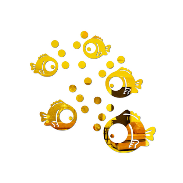1 st (guld) 3D Fish and Bubbles Akryl väggdekal Spegel Sticke