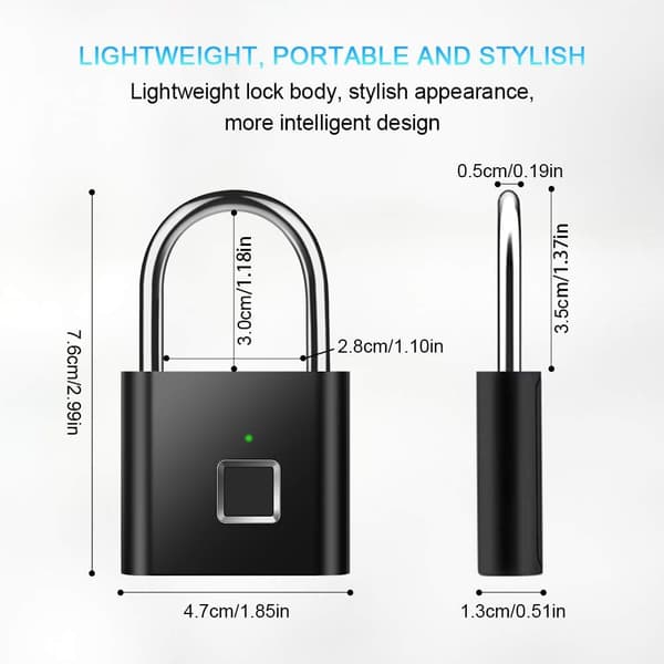 Fingeravtryckslås, USB-uppladdningsbart smartlås, nyckellöst hänglås