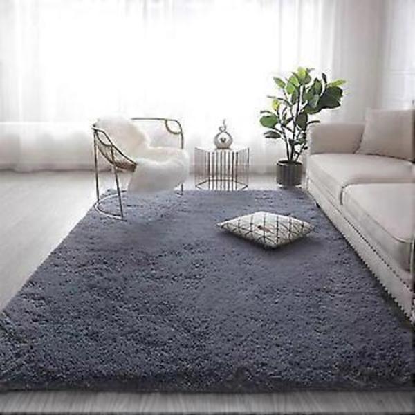Stor plyschmatta Vardagsrumsdekoration Fluffig matta Tjocka sovrumsmattor halkfri golvmjuk lounge mattor Solid matta (80X160cm(31.5X63In) grå)