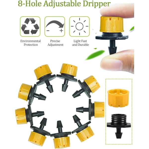200 st 1/4" bevattningsdroppare, justerbar droppbevattning Irriga