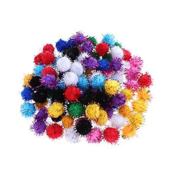 200 st i 1 förpackning 3CM Färgglada Pompom Jul DIY Handgjorda Material Glitter Plyschboll DIY Hantverk Tillbehör Fluffiga Bollar Rekvisita (Blandade Färger)