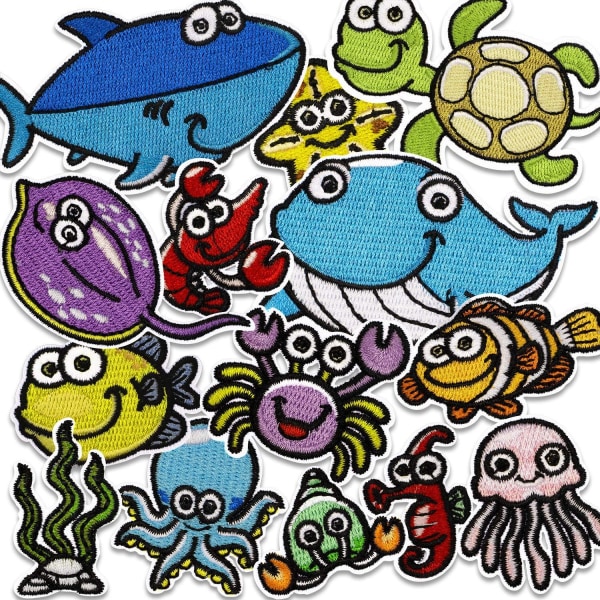 14 stycken Ocean Animal Broderad Iron on Patch, Iron on Patches