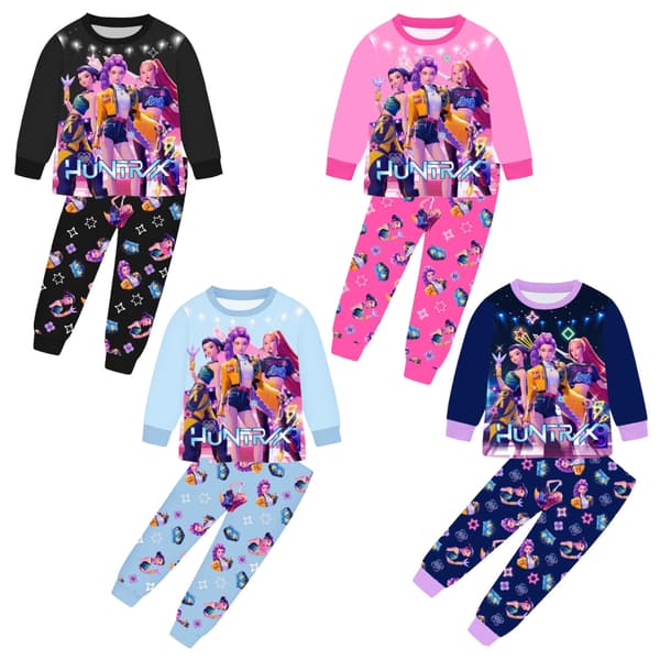 K-Pop Devil Hunter Pyjamassæt, Børne Hjemme Tegneserie Printede Pyjamas, Egnet til Sovning og Afslappet Brug Blue 150cm