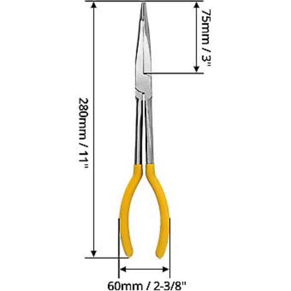 Buet Næb Tang, Ekstra Lang Ståltang Med Bøjning, 45 Graders Bøjning, 11\" / 280mm