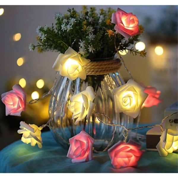 Batteridrivna LED Rose String Lights för bröllop, alla hjärtans dag