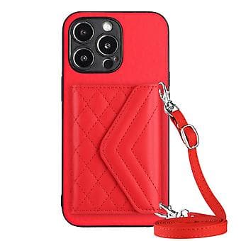 För iPhone 11 Pro Romdisk Textur Kortficka RFID Telefonfodral med Lång Snodd Red