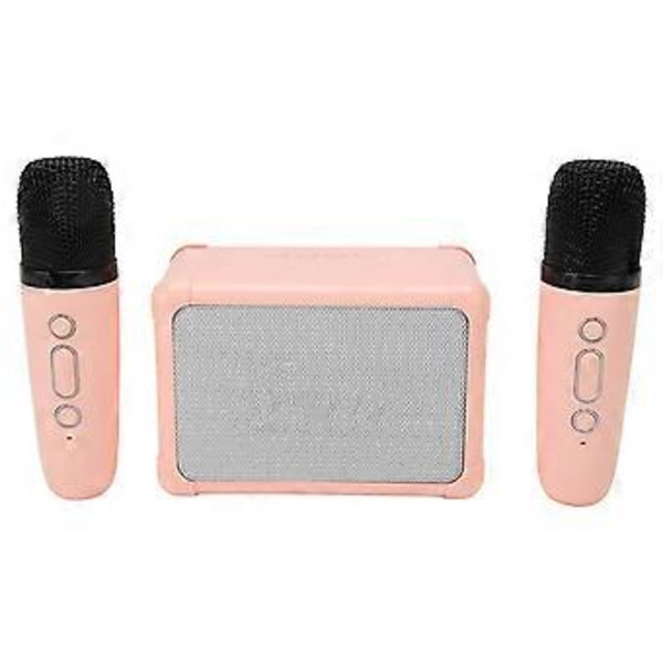 Mini Karaoke Maskin HiFi Dynamiskt Ljus Bärbar Bluetooth Högtalare med 2 Trådlösa Mikrofoner för Barn Vuxna Rosa ( )