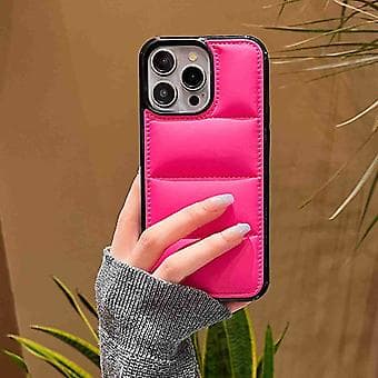 For iPhone 14 Pro Big Hole Eiderdown Airbag Telefondeksel Rose Red