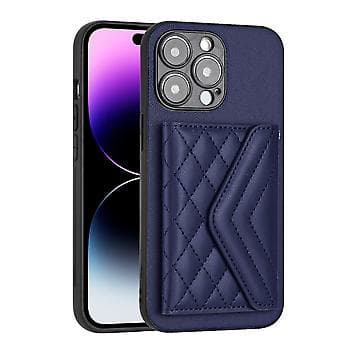 För iPhone 12 Romdisk Textur Kortfack RFID Telefonfodral med Lång Snodd Dark Purple