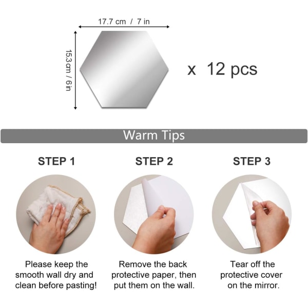 12 spegelväggdekaler i akryl (hexagonala, röda) 17,7 cm x 15,3 cm