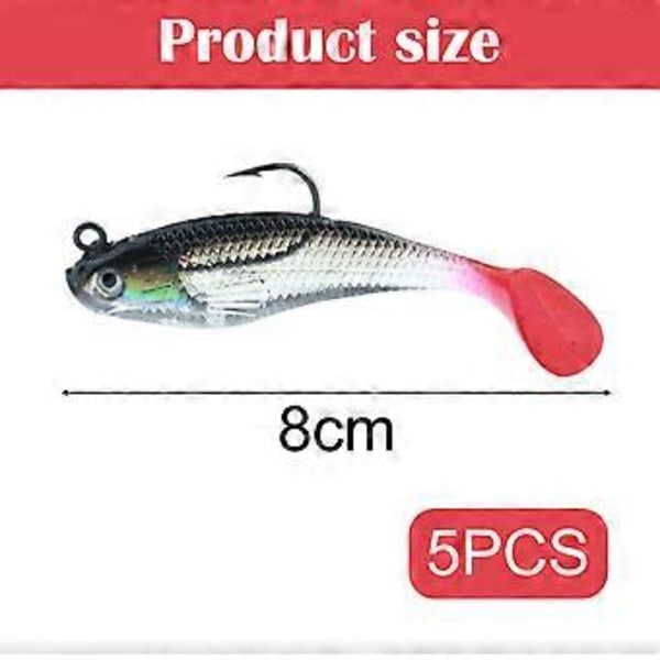 5 stk. 8cm Myke Sluker for Havfiske med Skarpe Trippelkroker
