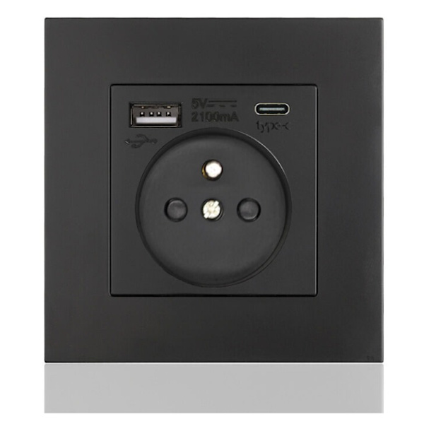Fransk stikkontaktpanel Type-c+USB16A Type 86, antal stikkontakter: 2 h