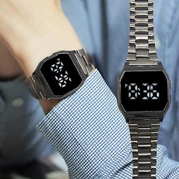Elektronisk Digital Klocka Multifunktionell Modeklocka Casual Armbandsur För Kvinnor Män Ny (Svart)