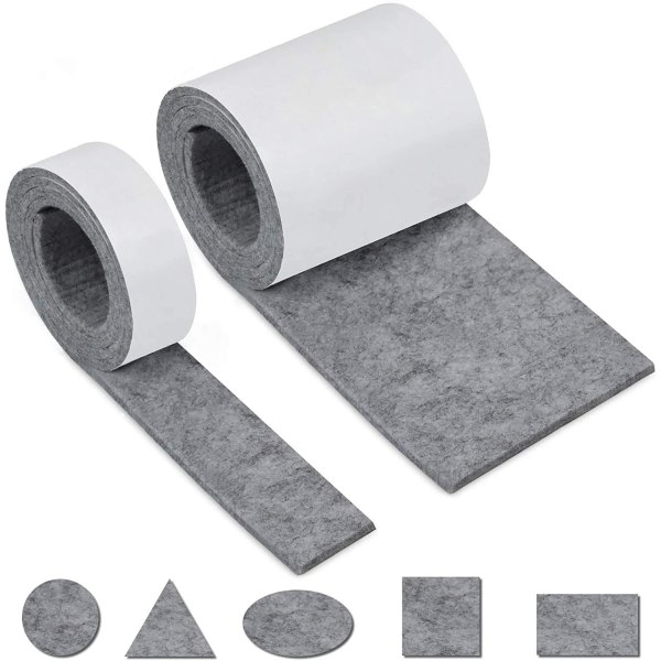 Självhäftande filt 2 rullar (100 * 10 cm+100 * 2 cm, grå), självhäftande