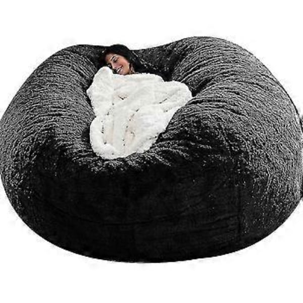 Lat soffa Sittpuff Konstgjord päls Sittpuff Bönpåse (135cm*65cm svart)