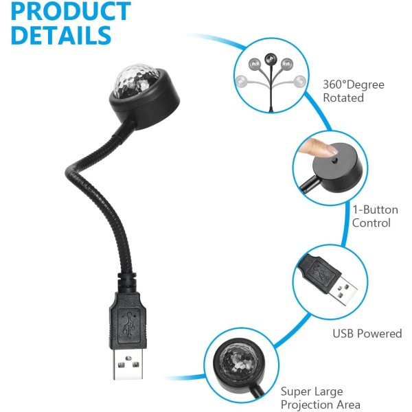 USB Car Roof Light, Mini Romantic USB LED Interiör Bil Light med