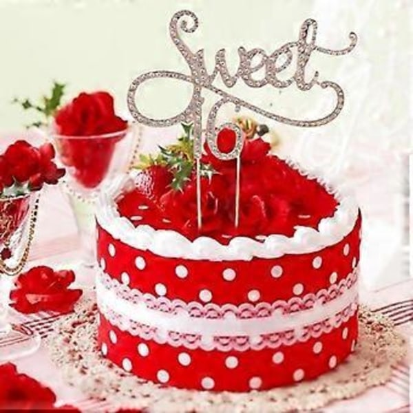 Sweet 16 Kaketopp 16-årsdag Temafester Med Rhinestone Dekor En Gullfarget Gold